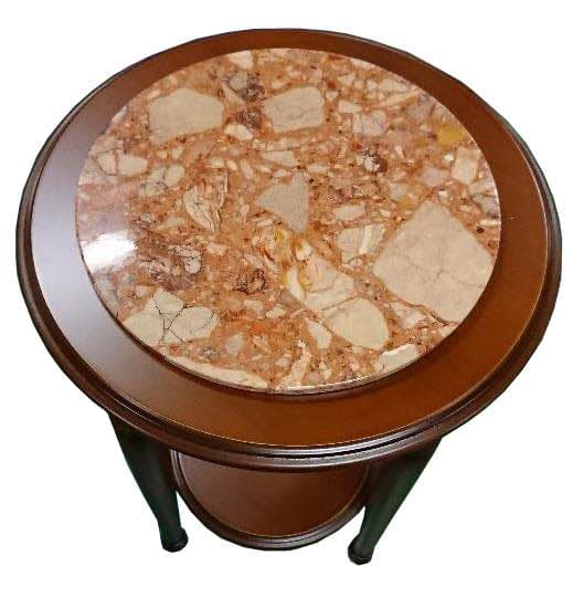 【イタリア製家具】　大理石コンソール（丸・茶枠・大理石オレンジ色）