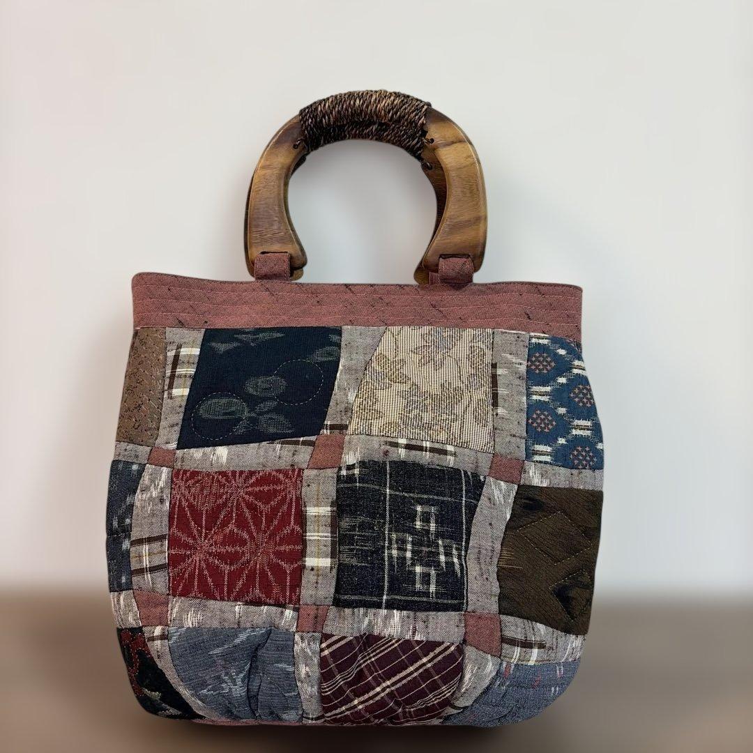 パッチワークデザイン トートバッグ　着物生地