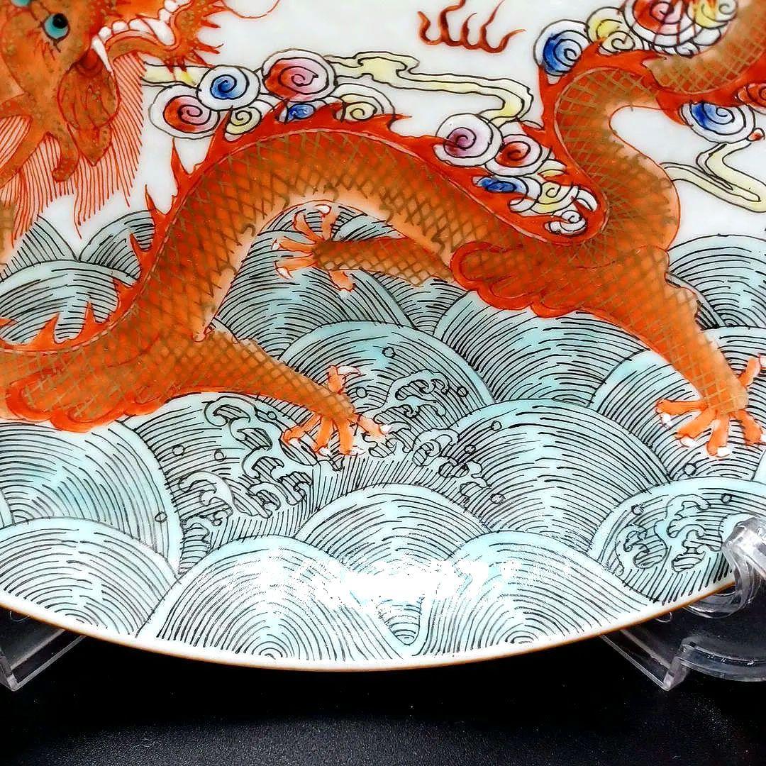 粉彩龍鳳文皿　中国古美術