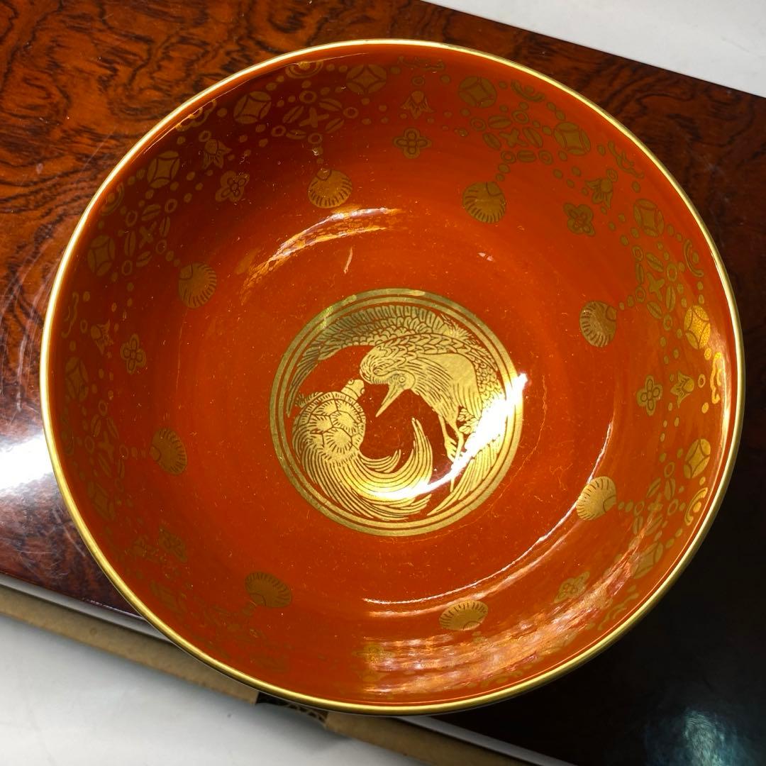 【茶道具】加藤城山造　金襴手葵紋茶碗（共箱）