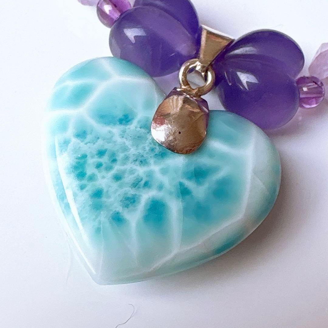 Berry様♥️ラリマーハート大粒＆アメジスト・フローライトハート天然石ブレス