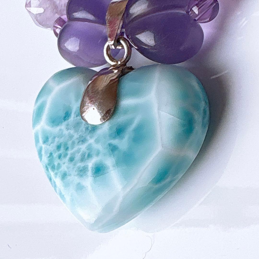 Berry様♥️ラリマーハート大粒＆アメジスト・フローライトハート天然石ブレス
