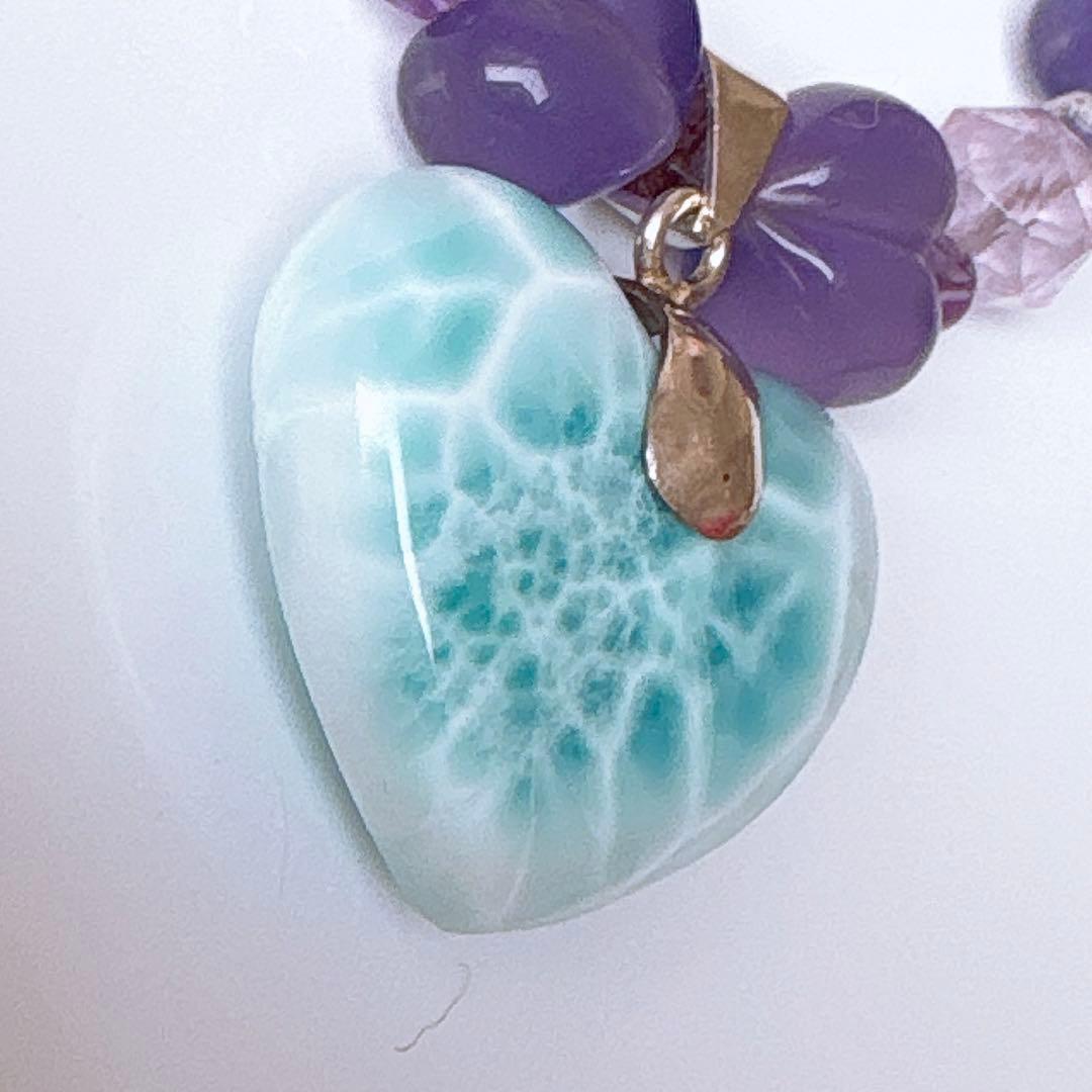 Berry様♥️ラリマーハート大粒＆アメジスト・フローライトハート天然石ブレス