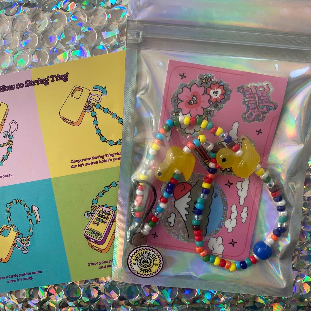 stringting ダブルアヒル　カラフルビーズ　ストラップ