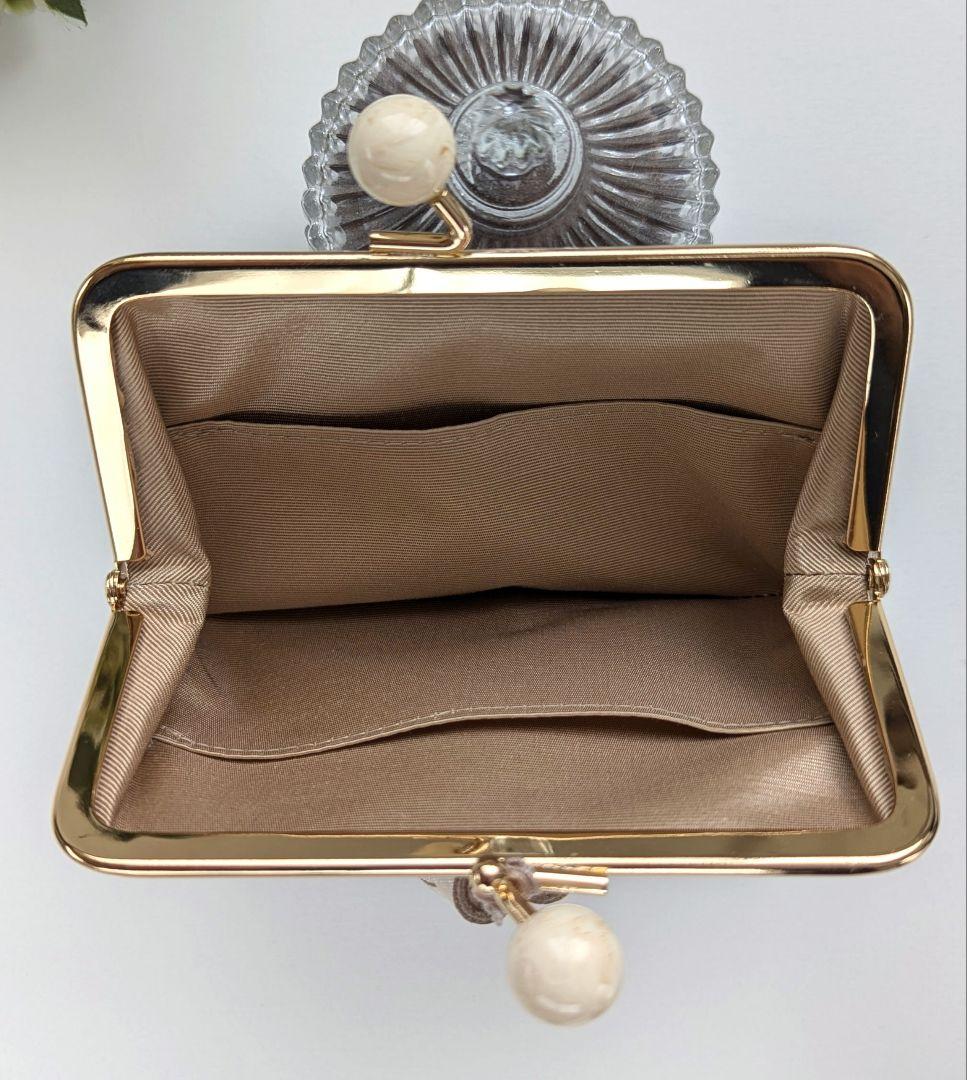 215　クリームゴールドラメのお財布　ミドルウォレット　本革