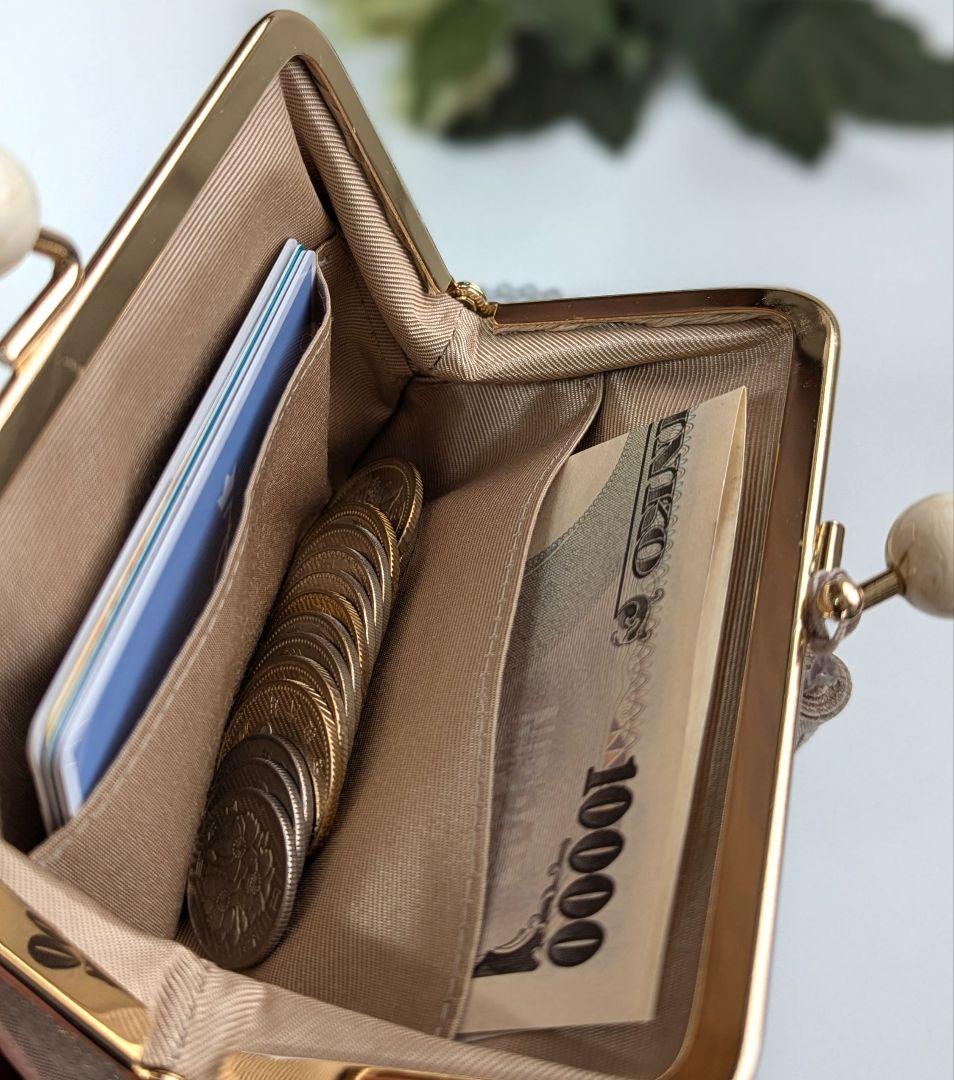 215　クリームゴールドラメのお財布　ミドルウォレット　本革