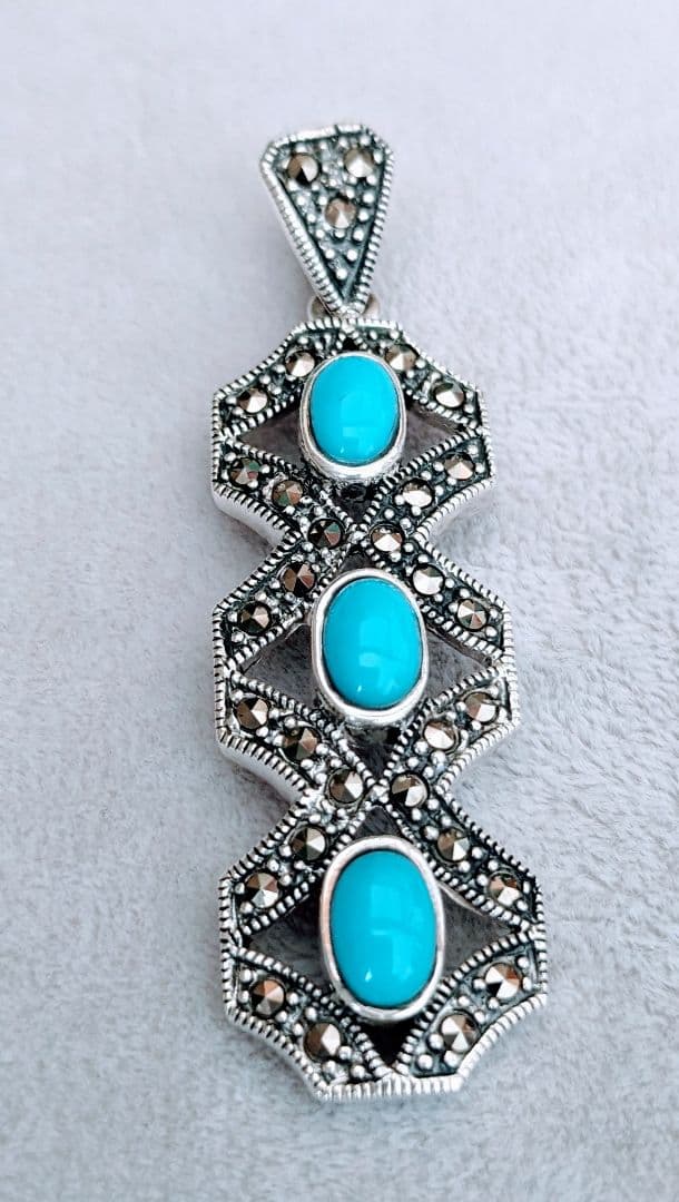 ＊NEW＊トルコ製 ハンドメイド ターコイズ&925Silverペンダントトップ
