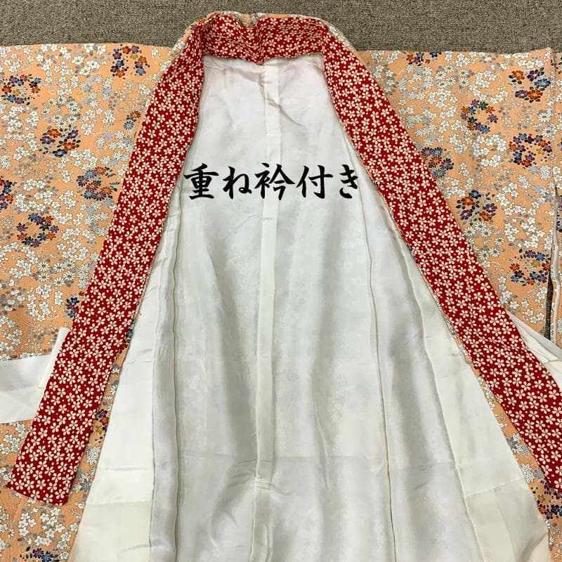 508ag25□七五三 七歳 女児 着物&丸帯 小花柄 淡いオレンジ□美品