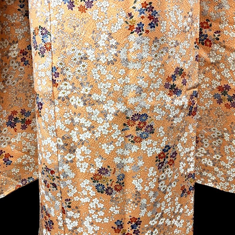 508ag25□七五三 七歳 女児 着物&丸帯 小花柄 淡いオレンジ□美品