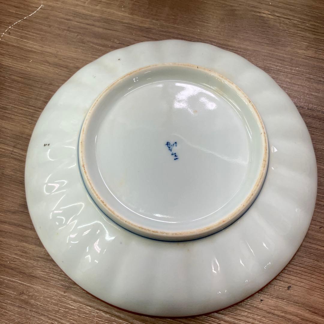 D-4 九谷焼 魚紋 中鉢 小皿 2点セット 青海波 縁起物 和食器 金彩 赤絵