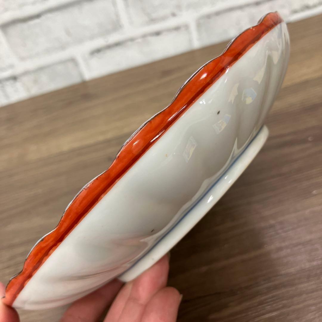 D-4 九谷焼 魚紋 中鉢 小皿 2点セット 青海波 縁起物 和食器 金彩 赤絵