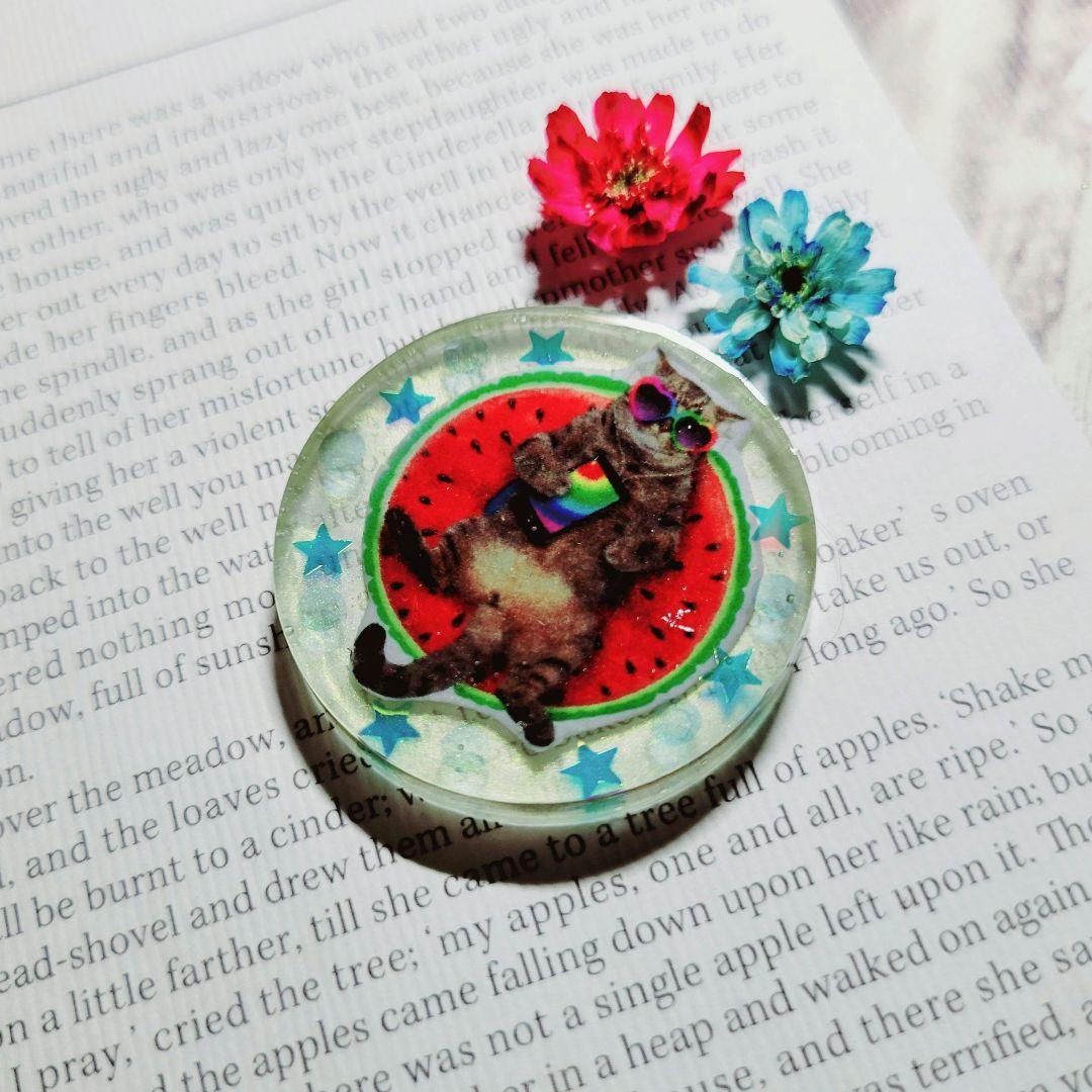 NO.97❤黒猫❤スイカの上で…❤レジンヘアゴム