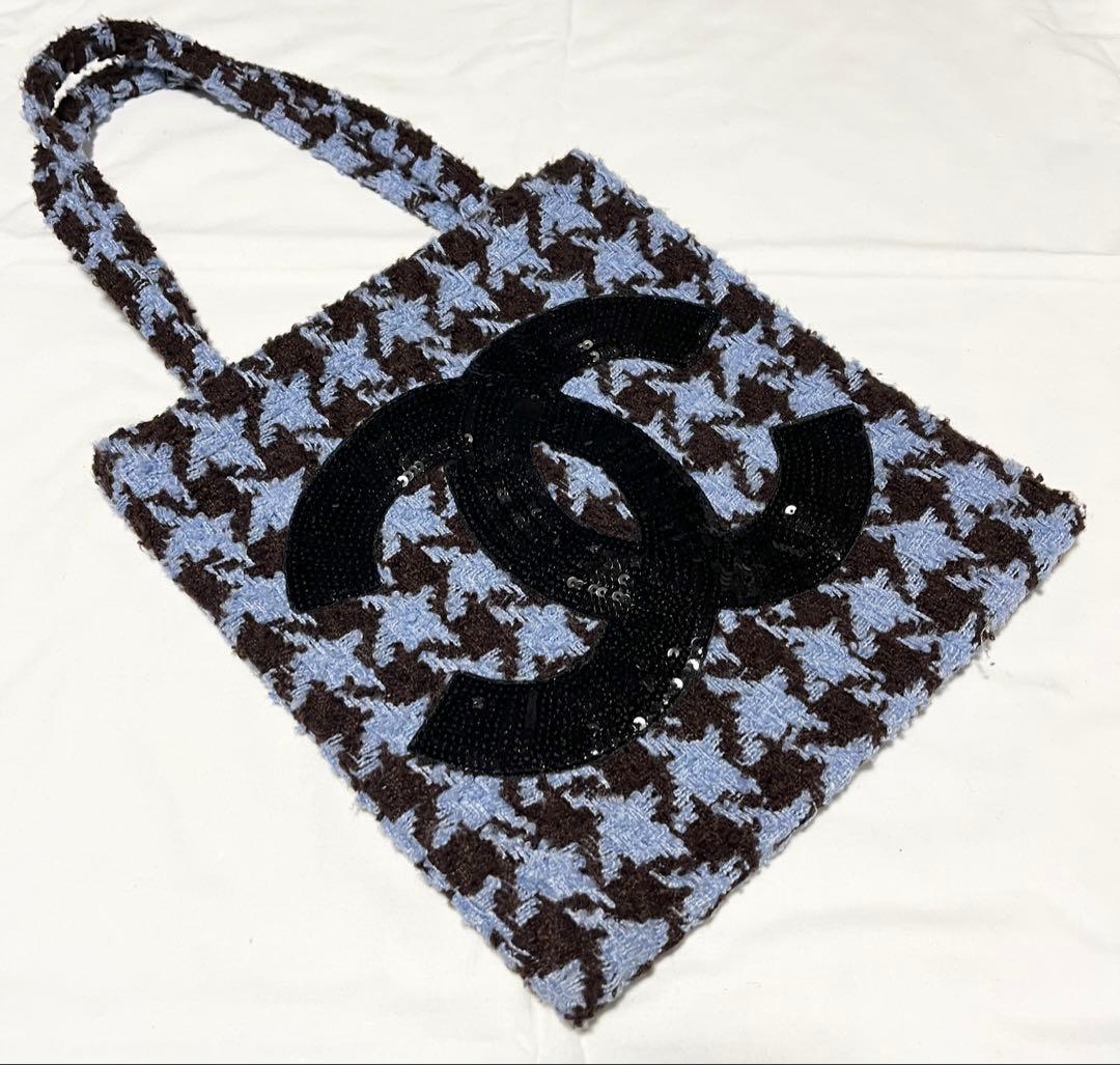 シャネル CHANEL 千鳥柄ブルー ス スパンコール　トートバッグ
