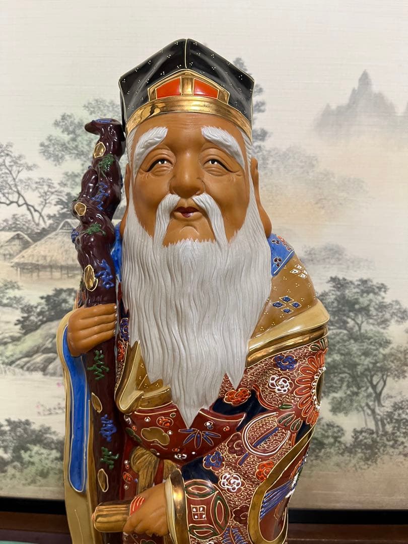 伝統的な中国の仙人 陶器像 長寿金運運気上昇　縁起物　中国美術