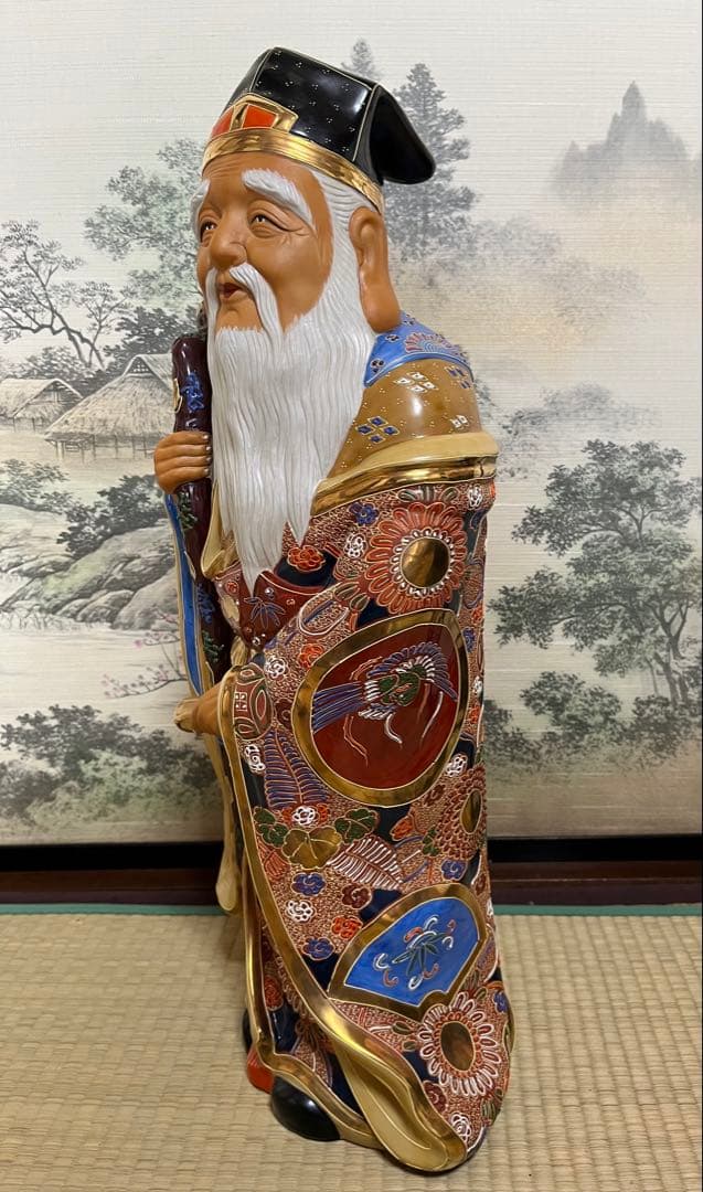 伝統的な中国の仙人 陶器像 長寿金運運気上昇　縁起物　中国美術