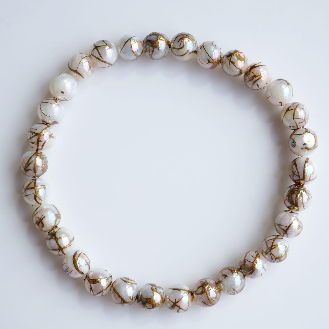 【Mahalo☆3588】ドローレンチ◇天然シェルパールのゴムブレスレット