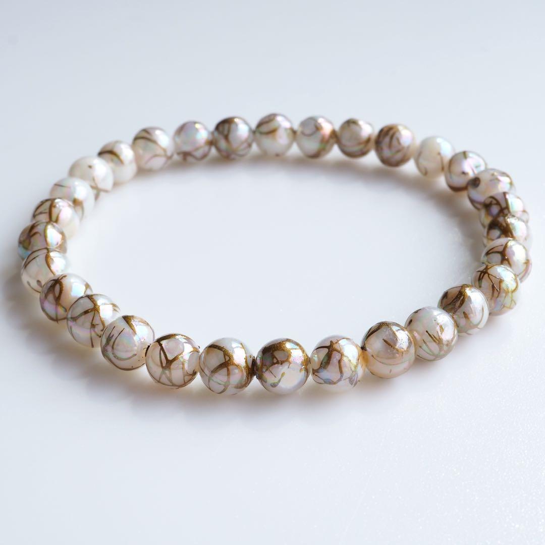 【Mahalo☆3588】ドローレンチ◇天然シェルパールのゴムブレスレット