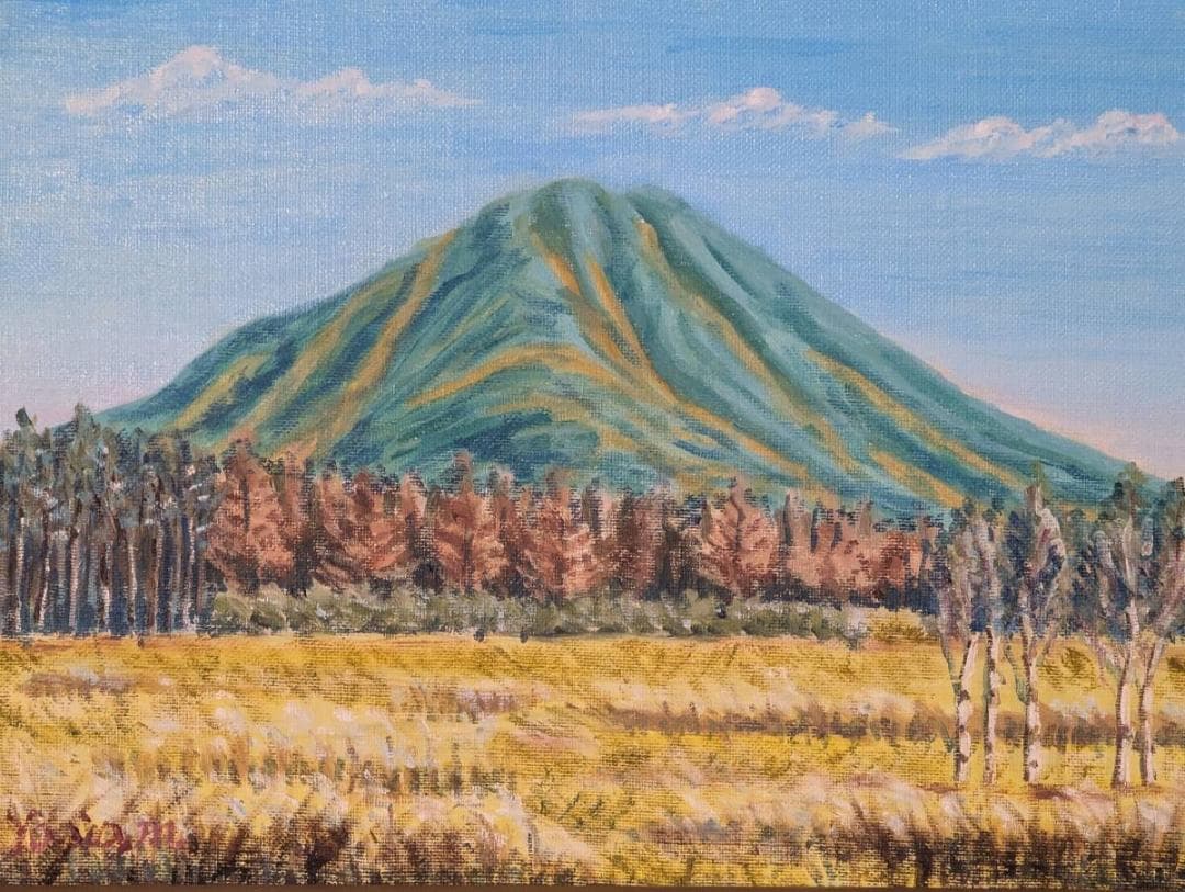 【真作】絵画　水登良雄　油彩4号　日光戦場が原　秋野と山影　油彩風景画　Z110