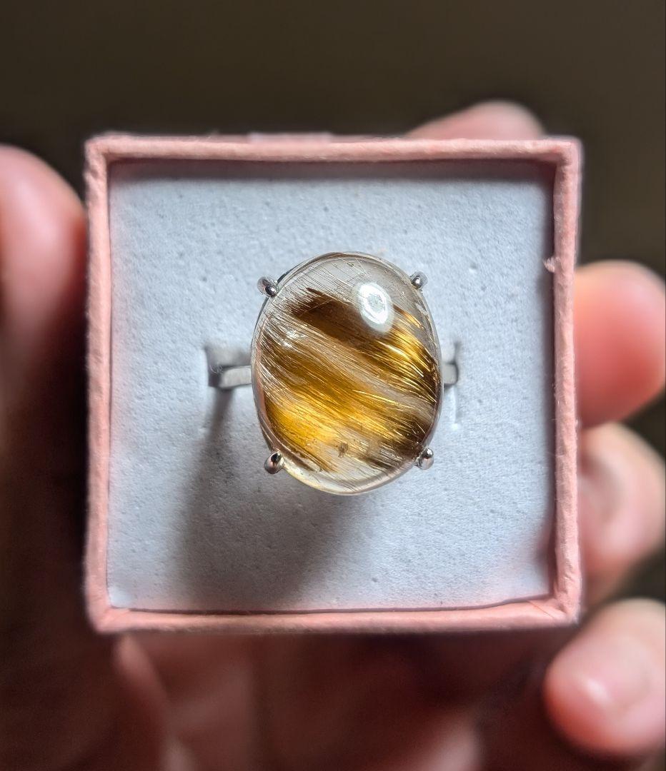 高品質針満々上品な毛並みゴールドルチルクォーツリングオーダー品