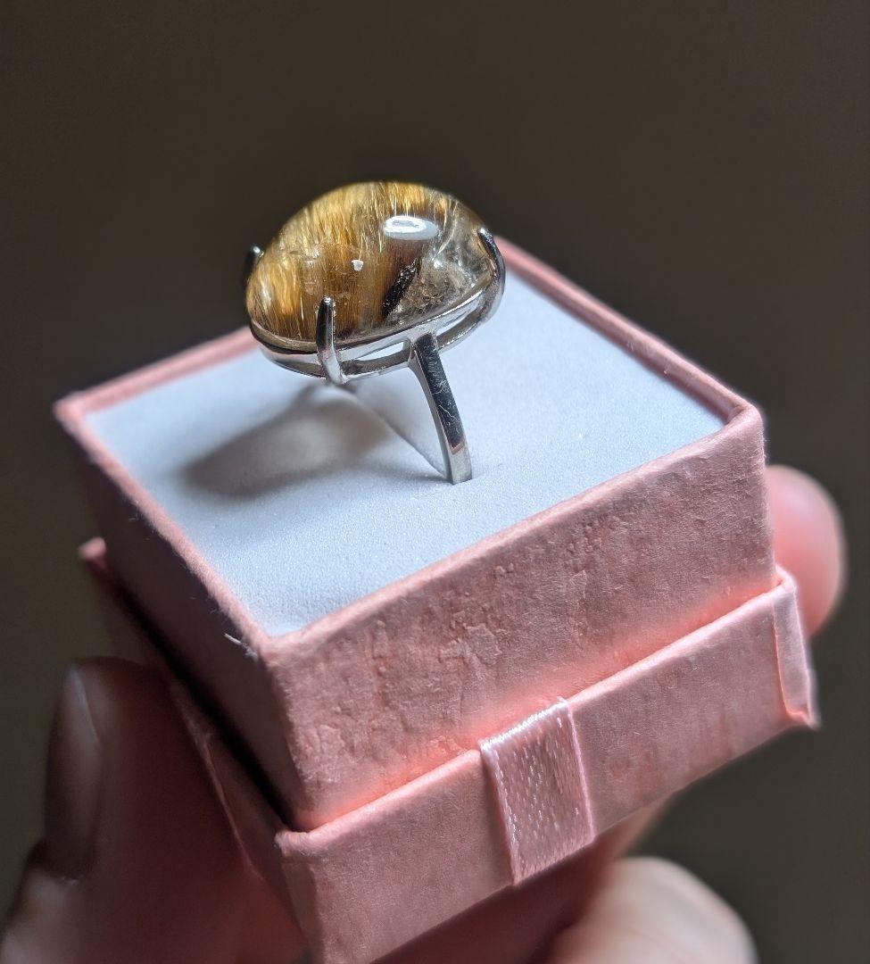 高品質針満々上品な毛並みゴールドルチルクォーツリングオーダー品