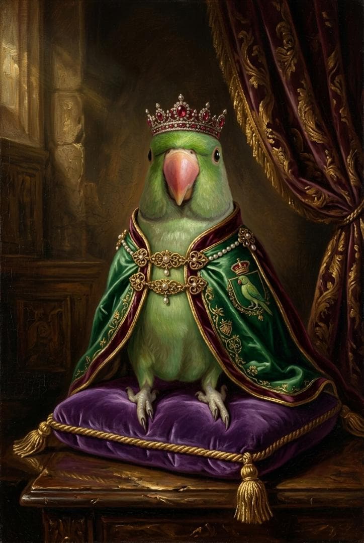 インコ（ワカケホンセイインコ）のルネサンス風肖像画 A3額装インテリア壁掛け