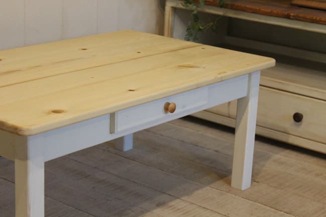 ハンドメイド　シャビーな1ドロワーローテーブル90