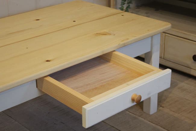 ハンドメイド　シャビーな1ドロワーローテーブル90