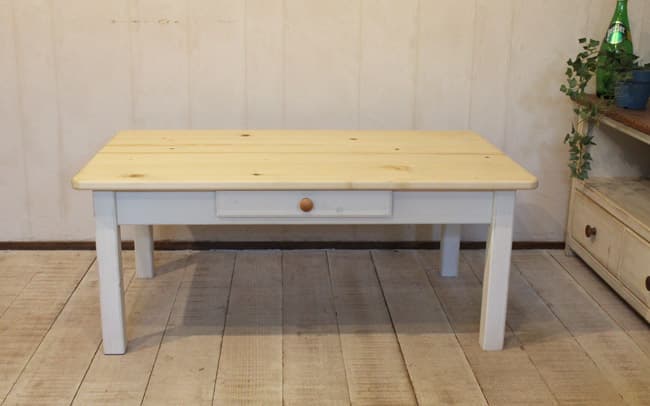 ハンドメイド　シャビーな1ドロワーローテーブル90