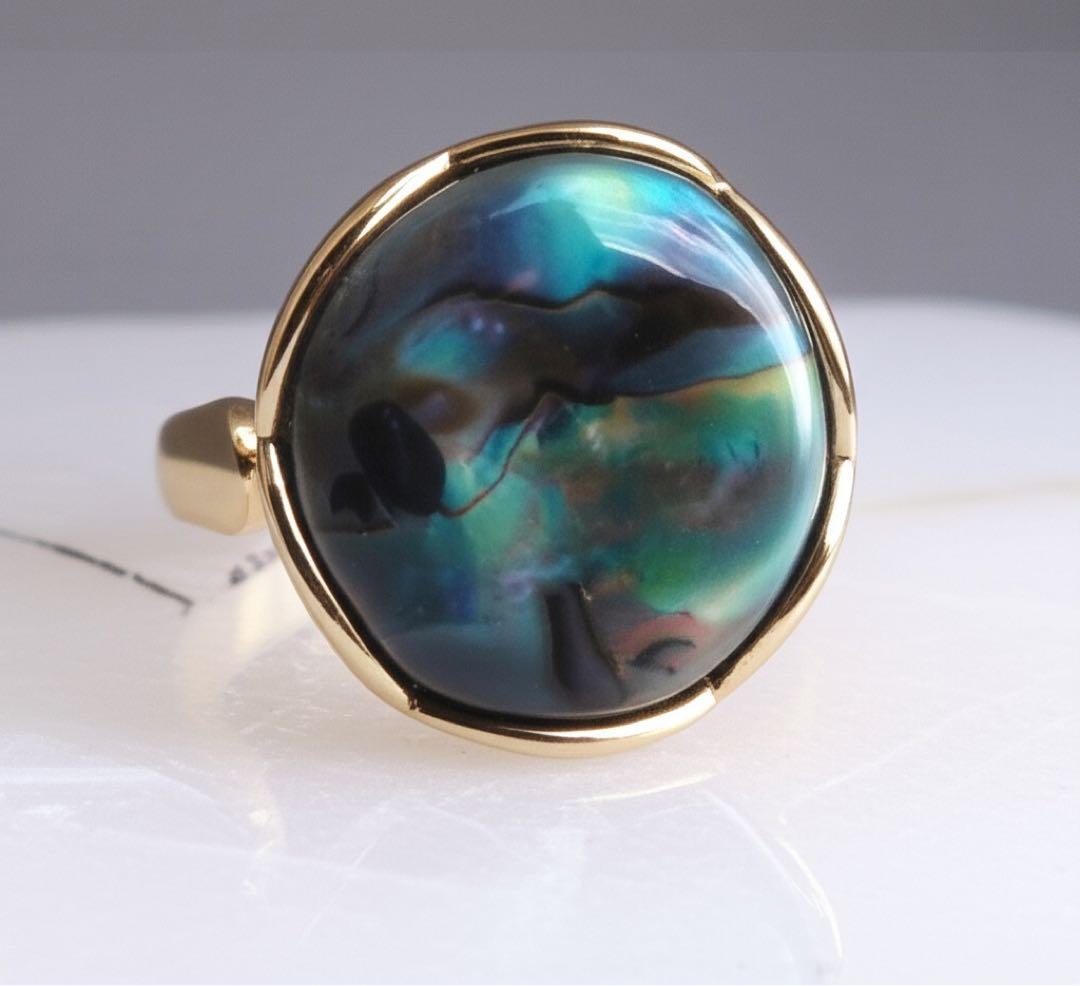 【くろべぇ】天然アバロンシェルのデザインフリーサイズリング