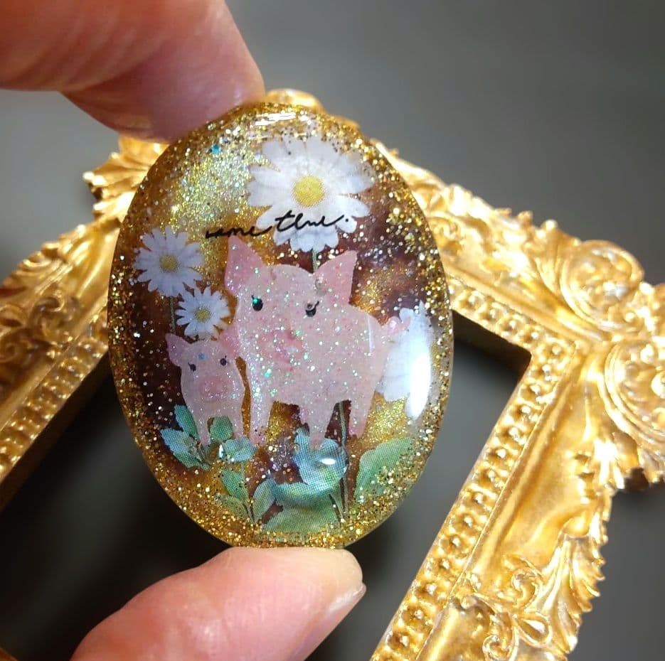 にゃこす(ΦωΦ)様ぶたさん親子 レジンヘアゴム