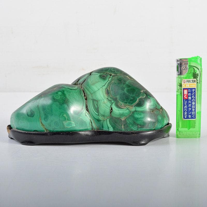 Gojyo　孔雀石　マラカイト　重さ約1140g　唐木台付　F　R4588