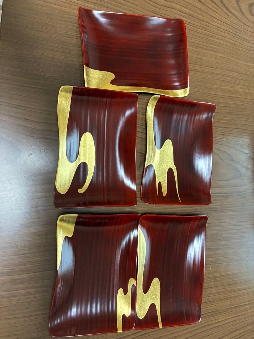 【象彦】銘々皿 5枚組 漆器 金箔 漆塗 専用箱付き