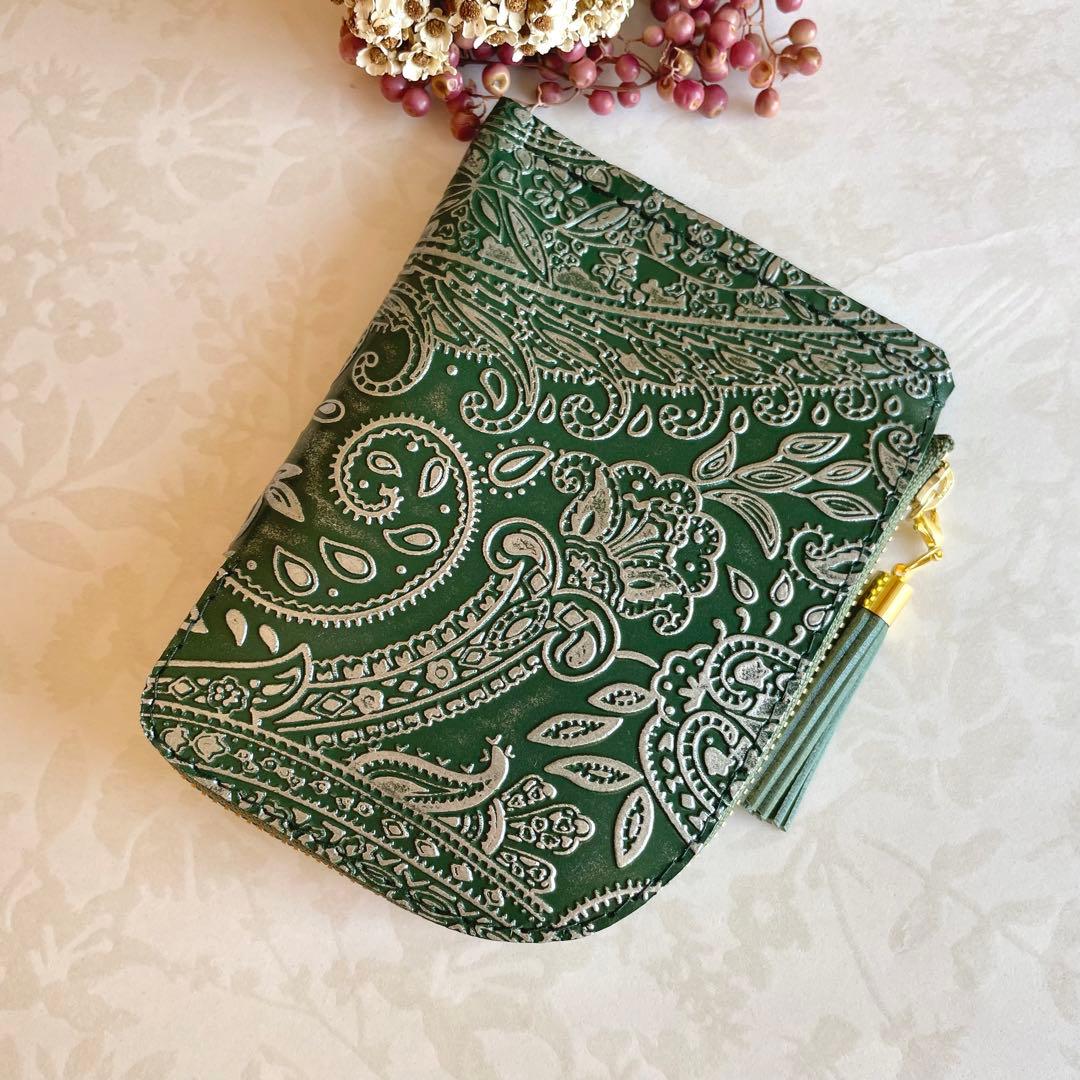 L字ファスナー ミニ財布 ペイズリー ✧箔加工✧ ✣お札を折らずに使える✣