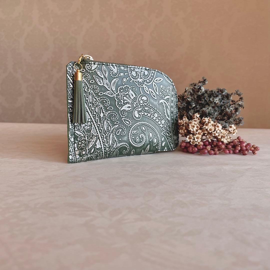 L字ファスナー ミニ財布 ペイズリー ✧箔加工✧ ✣お札を折らずに使える✣
