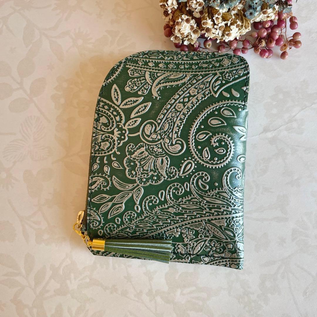 L字ファスナー ミニ財布 ペイズリー ✧箔加工✧ ✣お札を折らずに使える✣