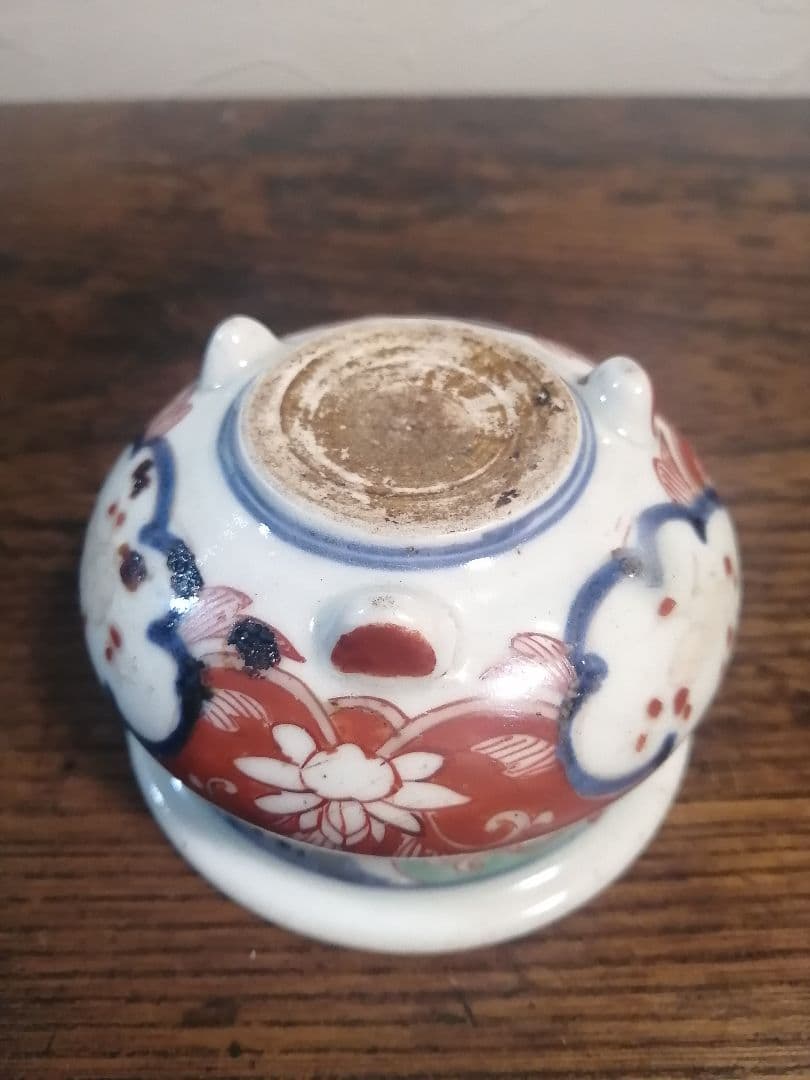 江戸中期 古伊万里 染付 色絵 三足 香炉 香道具 茶道具