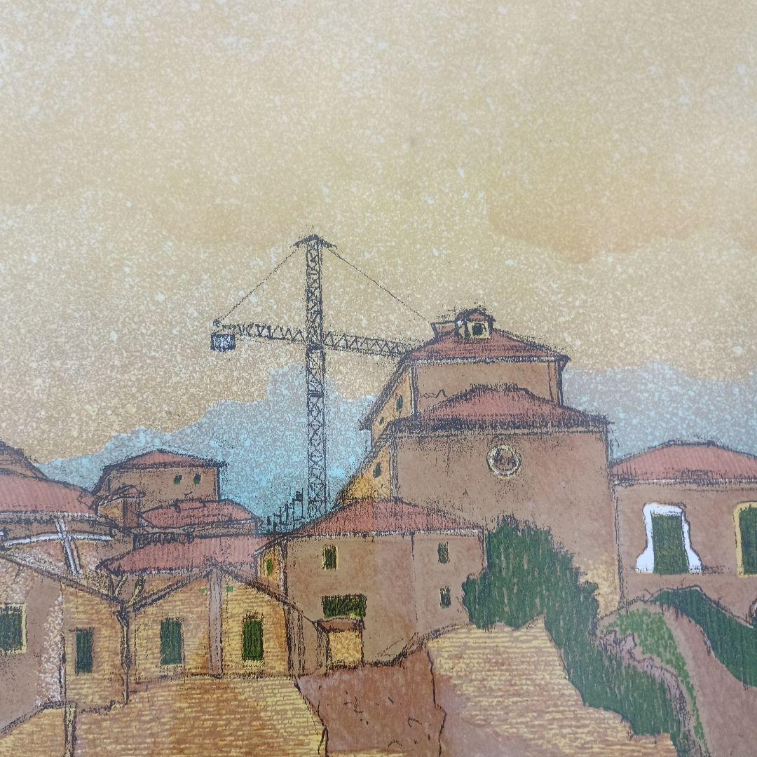 3522)小川一衛　リトグラフ　クレーンの見えるカテドラル