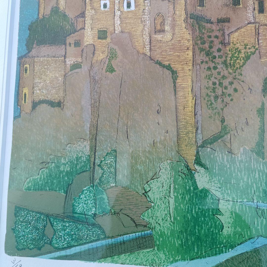 3522)小川一衛　リトグラフ　クレーンの見えるカテドラル