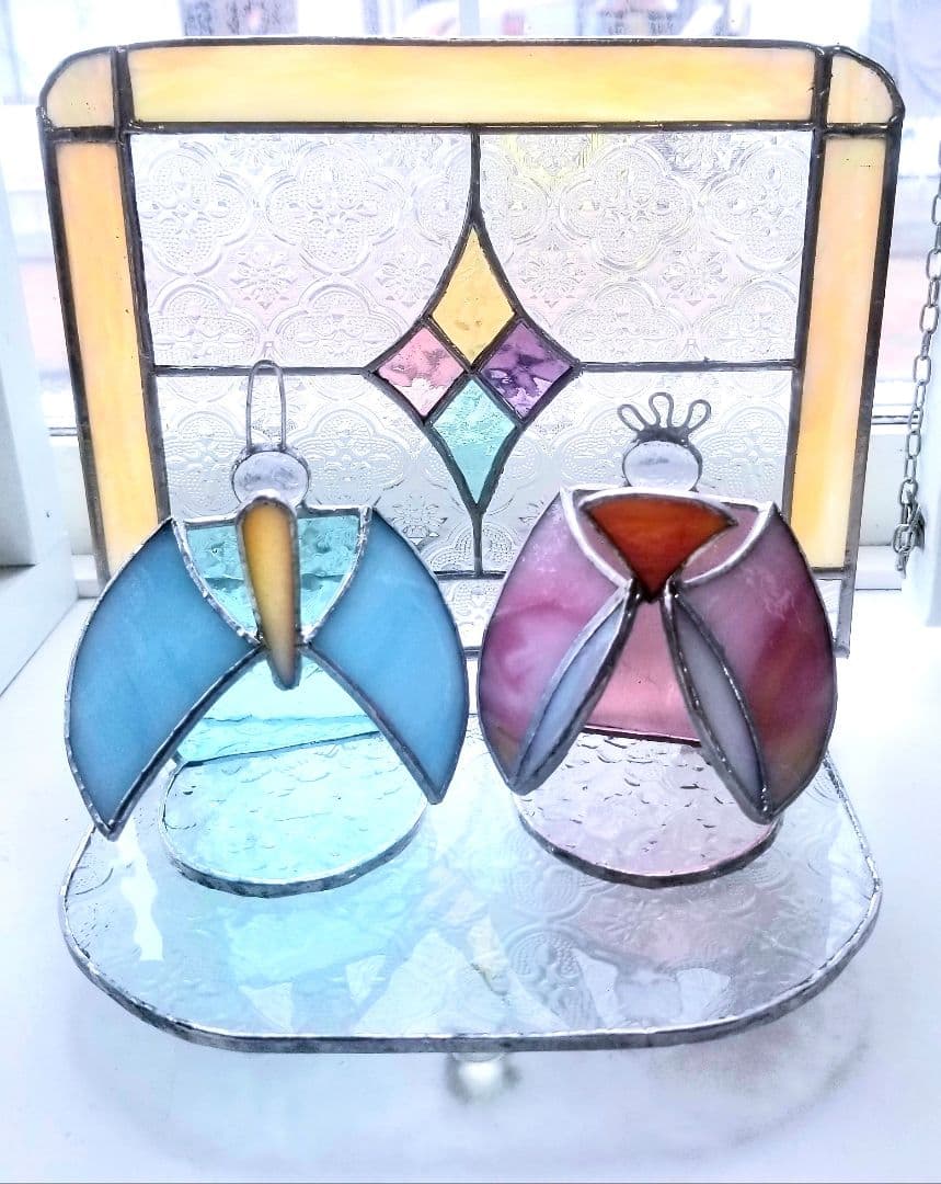 ステンドグラス　ひな人形のオーナメント(パネル付)