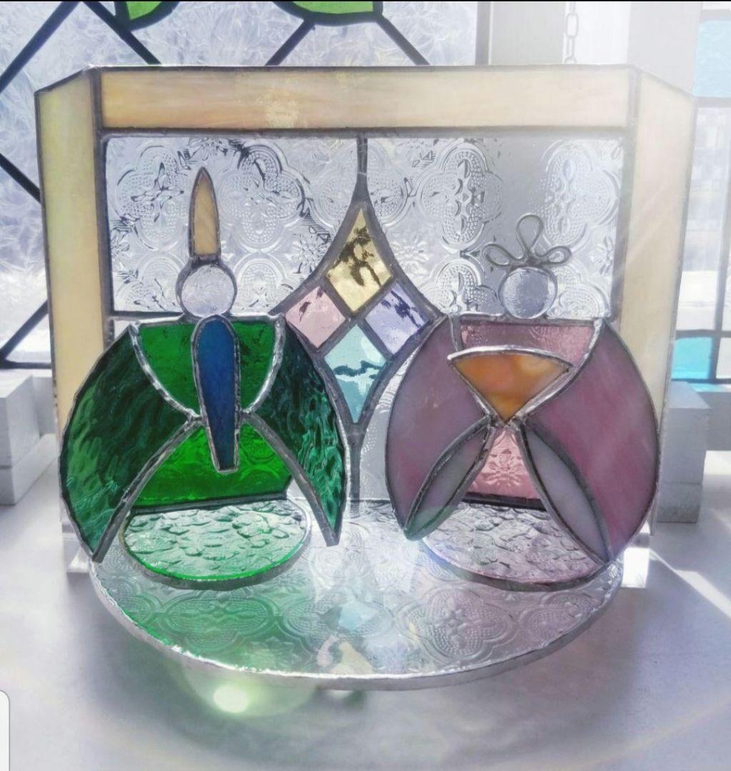 ステンドグラス　ひな人形のオーナメント(パネル付)