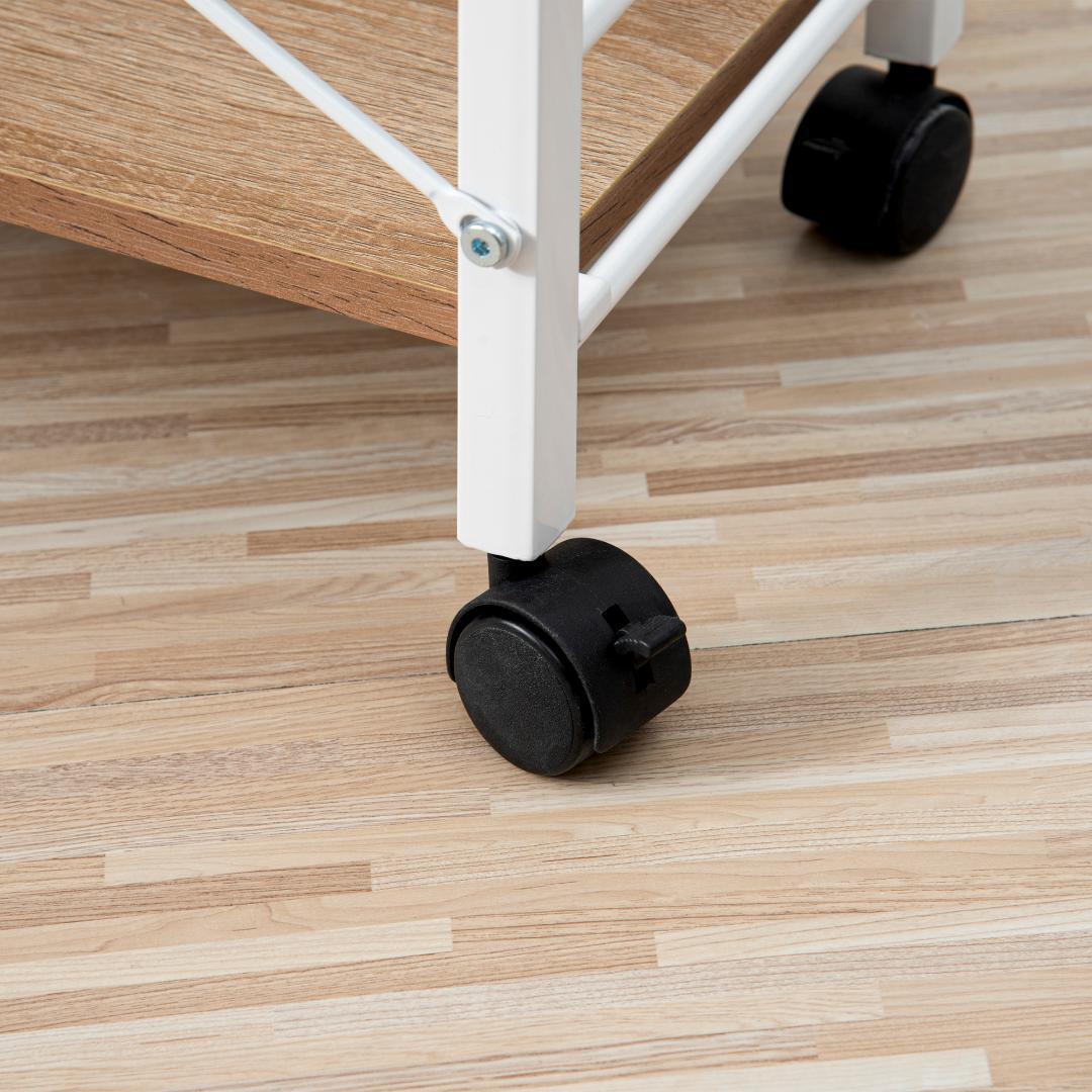 【ホワイト】パソコンデスク キャスター付きで移動可能ラック付きデスクワークデスク