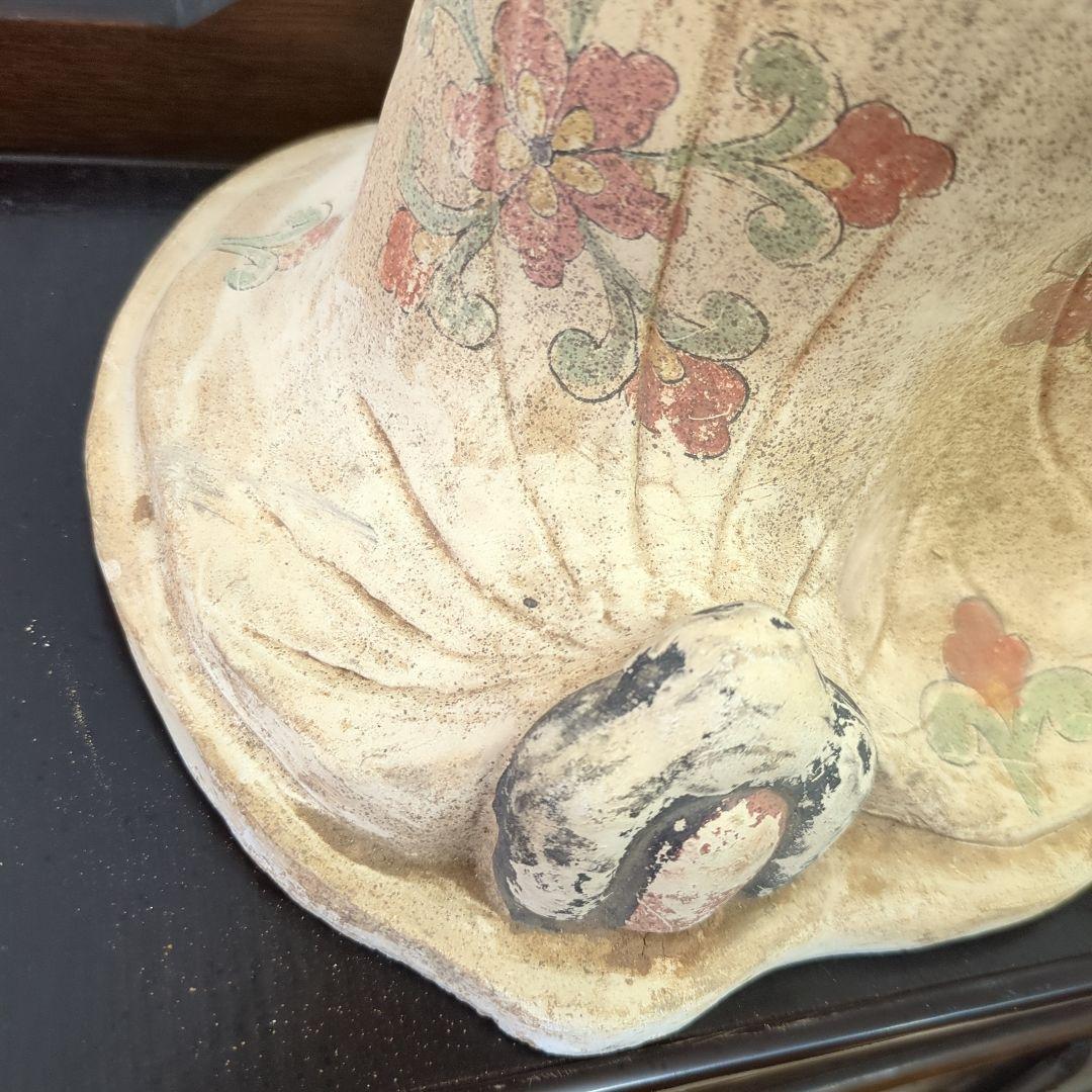 加彩婦女俑　中国　陶器製 女性像 鳥付き ディスプレイ　オブジェ