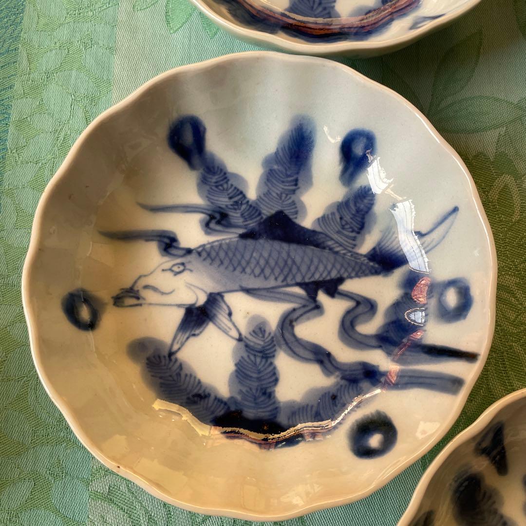 古伊万里　染付　魚　膾皿　5客