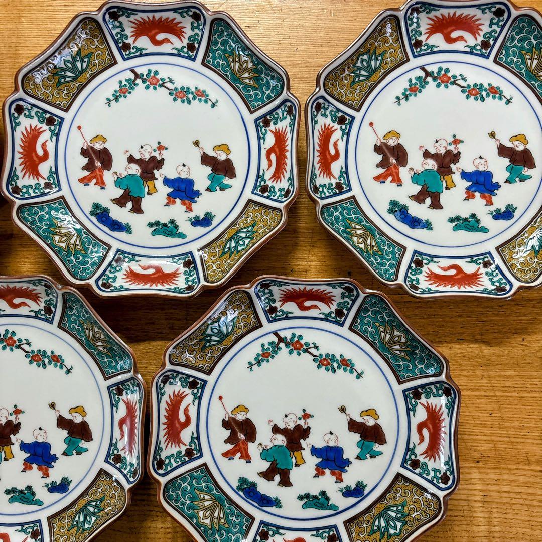九谷焼　青郊窯　遊童図　唐子　中皿揃　6号皿揃　中皿　銘々皿　19cm