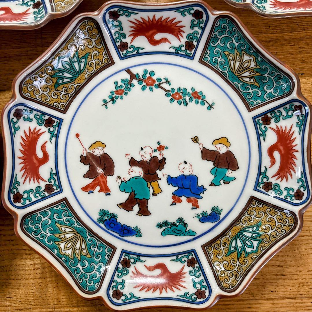 九谷焼　青郊窯　遊童図　唐子　中皿揃　6号皿揃　中皿　銘々皿　19cm