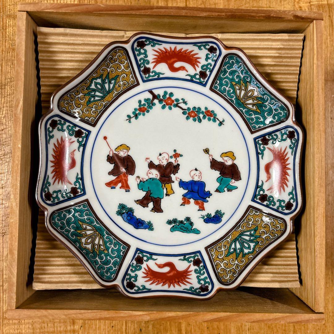 九谷焼　青郊窯　遊童図　唐子　中皿揃　6号皿揃　中皿　銘々皿　19cm