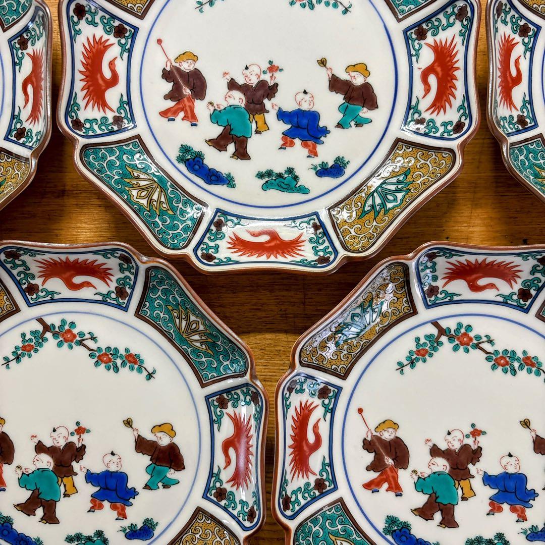 九谷焼　青郊窯　遊童図　唐子　中皿揃　6号皿揃　中皿　銘々皿　19cm