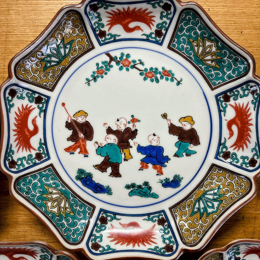 九谷焼　青郊窯　遊童図　唐子　中皿揃　6号皿揃　中皿　銘々皿　19cm