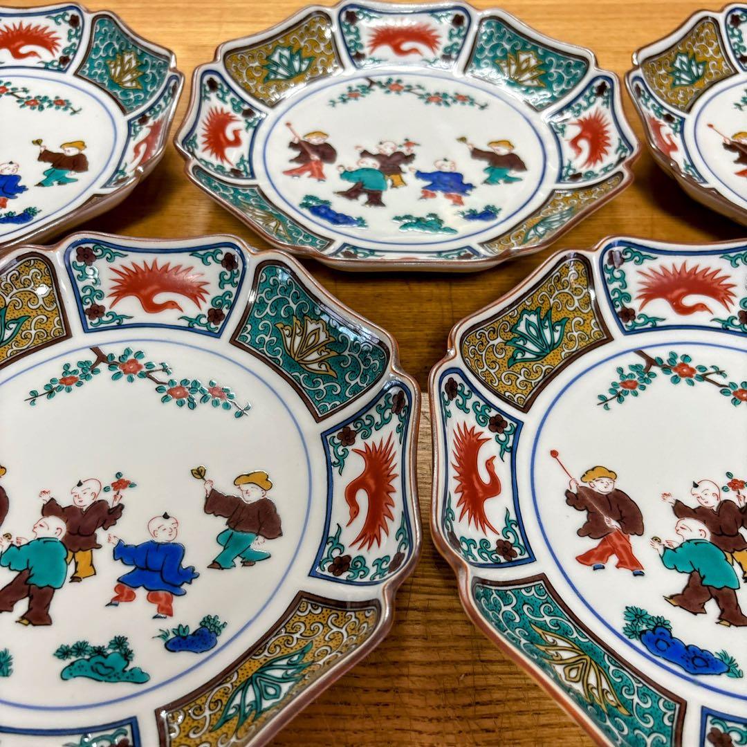 九谷焼　青郊窯　遊童図　唐子　中皿揃　6号皿揃　中皿　銘々皿　19cm