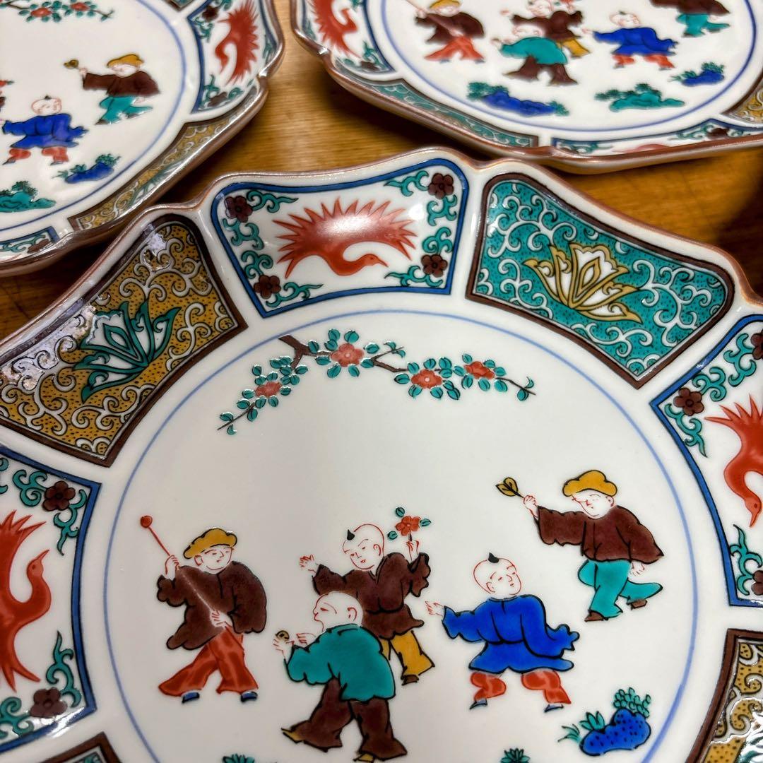 九谷焼　青郊窯　遊童図　唐子　中皿揃　6号皿揃　中皿　銘々皿　19cm